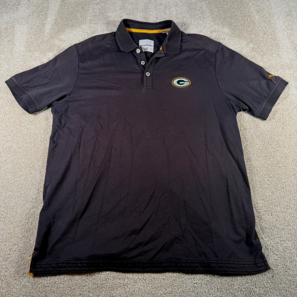 Tommy Bahama Polo Shirt Mens Medium Black Green Bay Packers NFL Embroidered Logo
